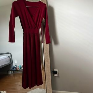 Surplice Neck Ribbed Knit Sweater Dress